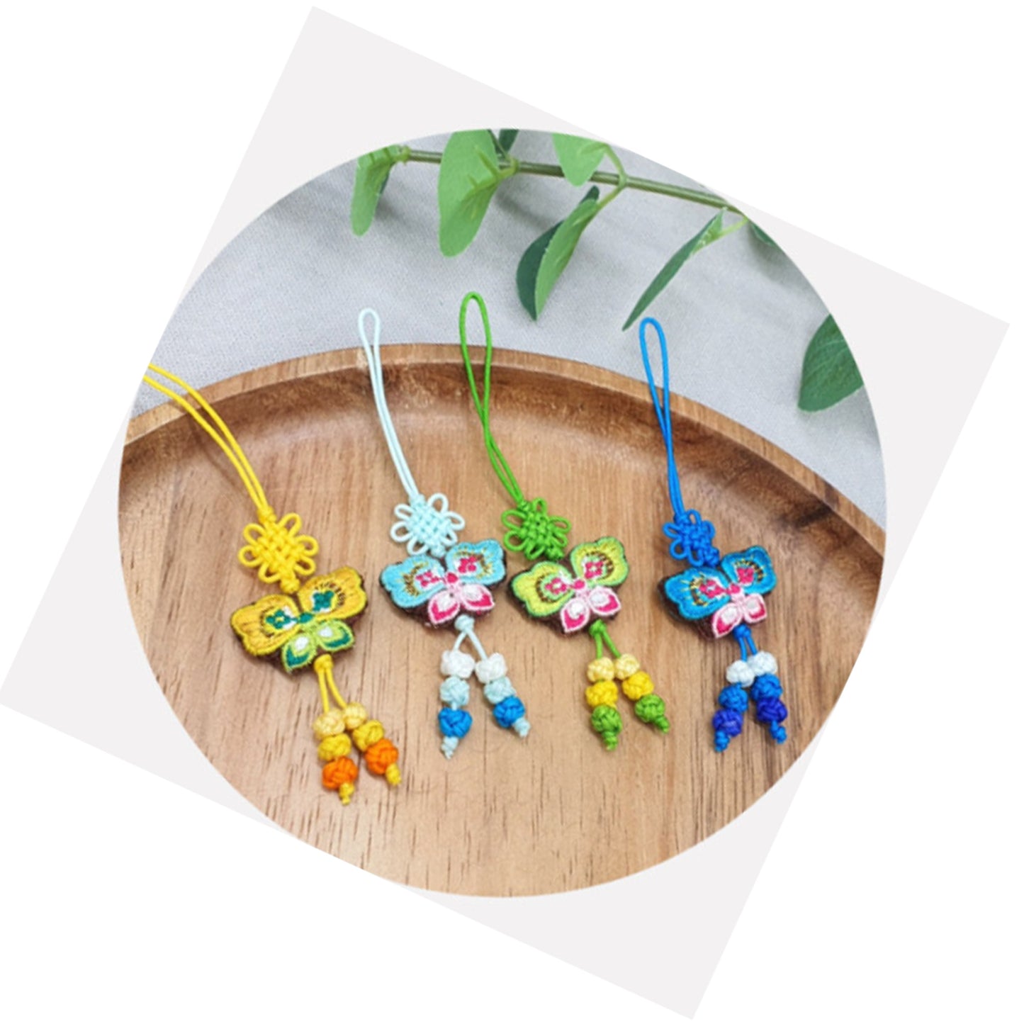 Stripes of Many Colors Pouch with Korean Traditional Knot(Maedeup) Violet