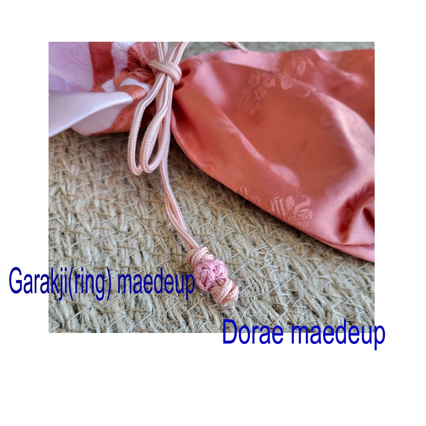 Satin Pouch with Korean Traditional Knot(Maedeup), Pink and Pale Brick Color