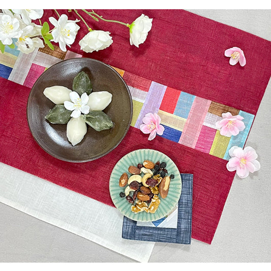 Table Mat by Ramie Fabric, Korean Traditional Patch Work Design - Wine