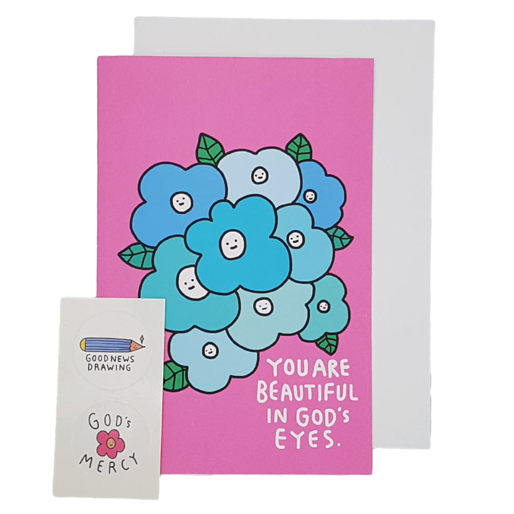 greeting card, with one envelope and two stickers.  You are beautiful in God's eyes.