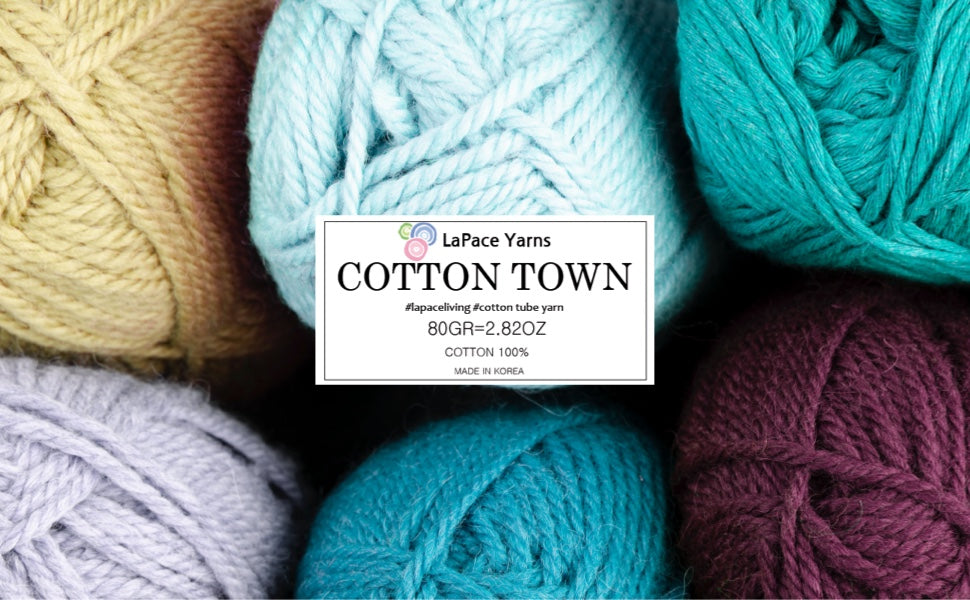 LaPace yarn, cotton town, 100% cotton, tubular yarn, Made in south Korea.