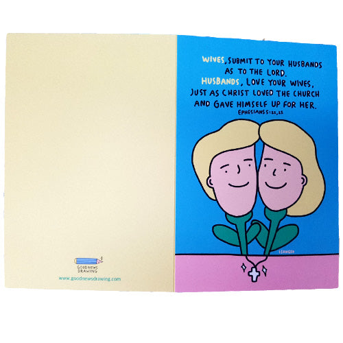 greeting card. Design : husband and wife. Front and back.