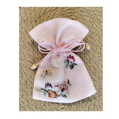 Pink Pouch with Korean Traditional Embroidery and Knot