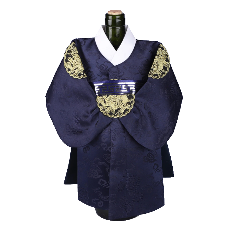 Bottle Cover, Wine Cover, Man Hanbok Design, Korean Traditional Cloth Design, Indigo Color
