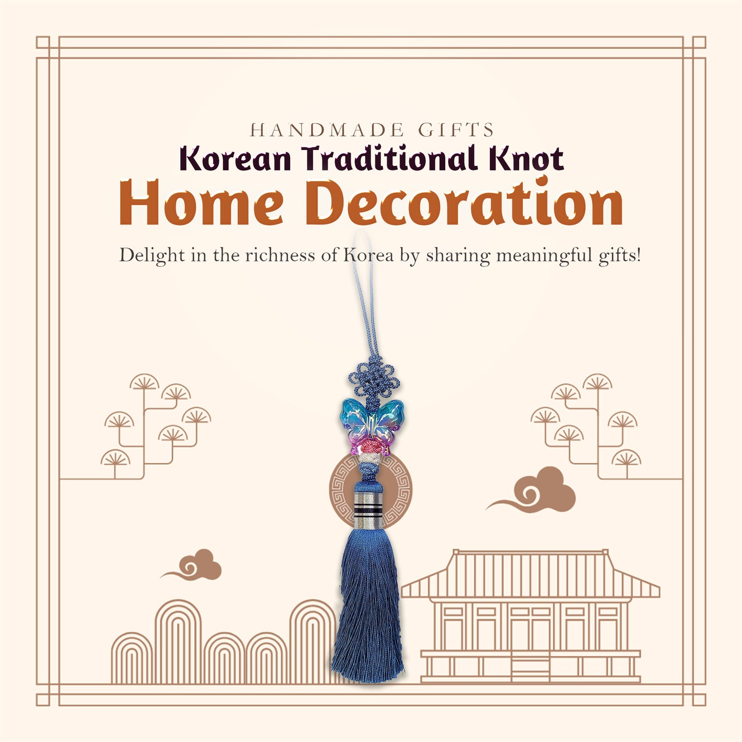 Butterfly Bead with Gukhwa and Ring Maedeup, Home Decoration, Handmade Charm,  Korean Traditional Knot(Maedeup), Norigae