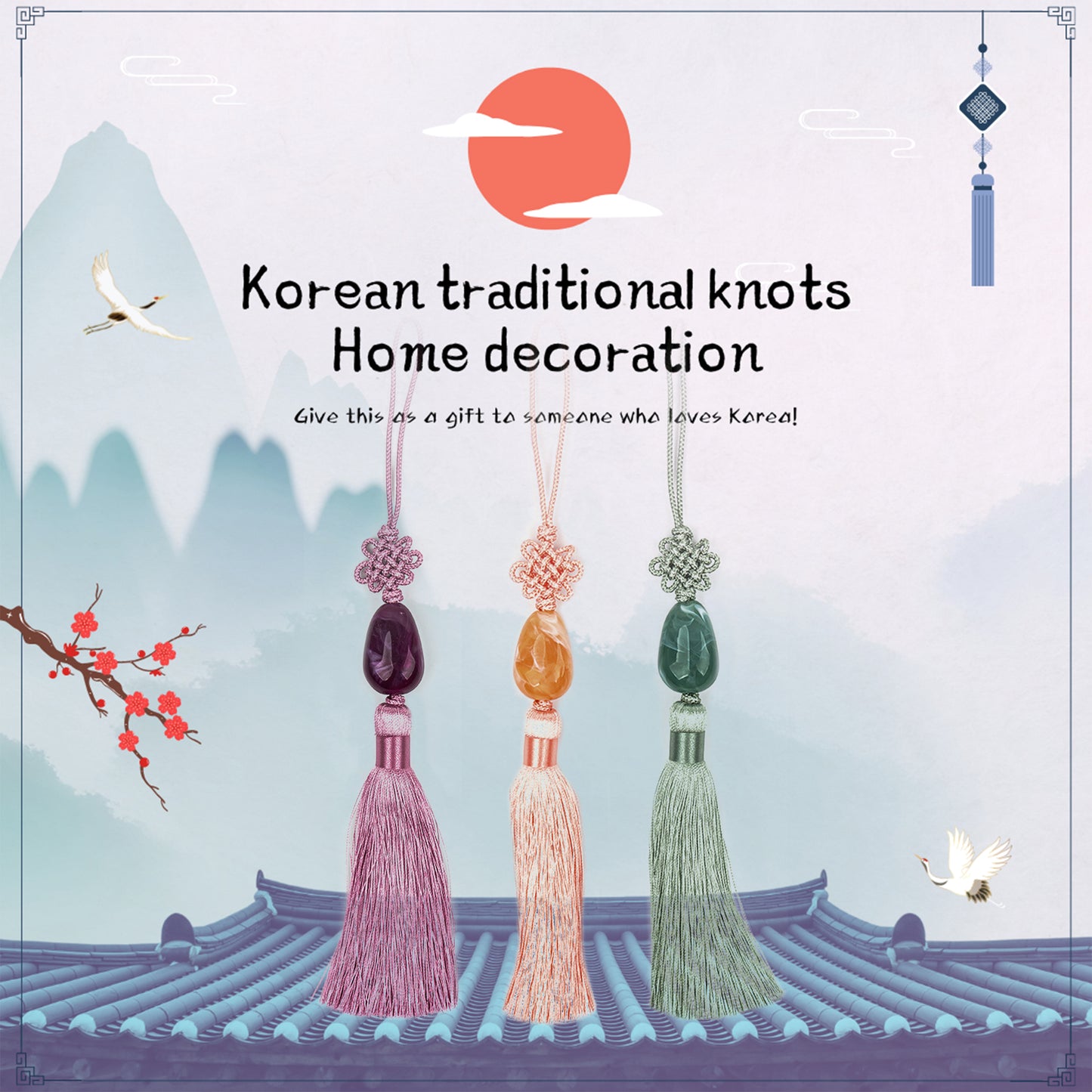 Oval Bead with Gukhwa Maedeup, Home Decoration, Handmade Ornament,  Korean Traditional Knot(Maedeup), Norigae