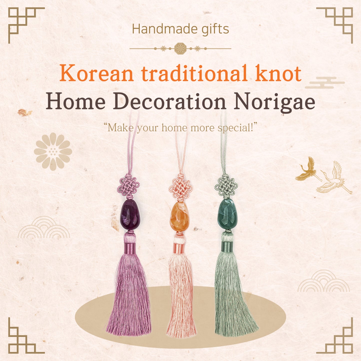 Oval Bead with Gukhwa Maedeup, Home Decoration, Handmade Ornament,  Korean Traditional Knot(Maedeup), Norigae