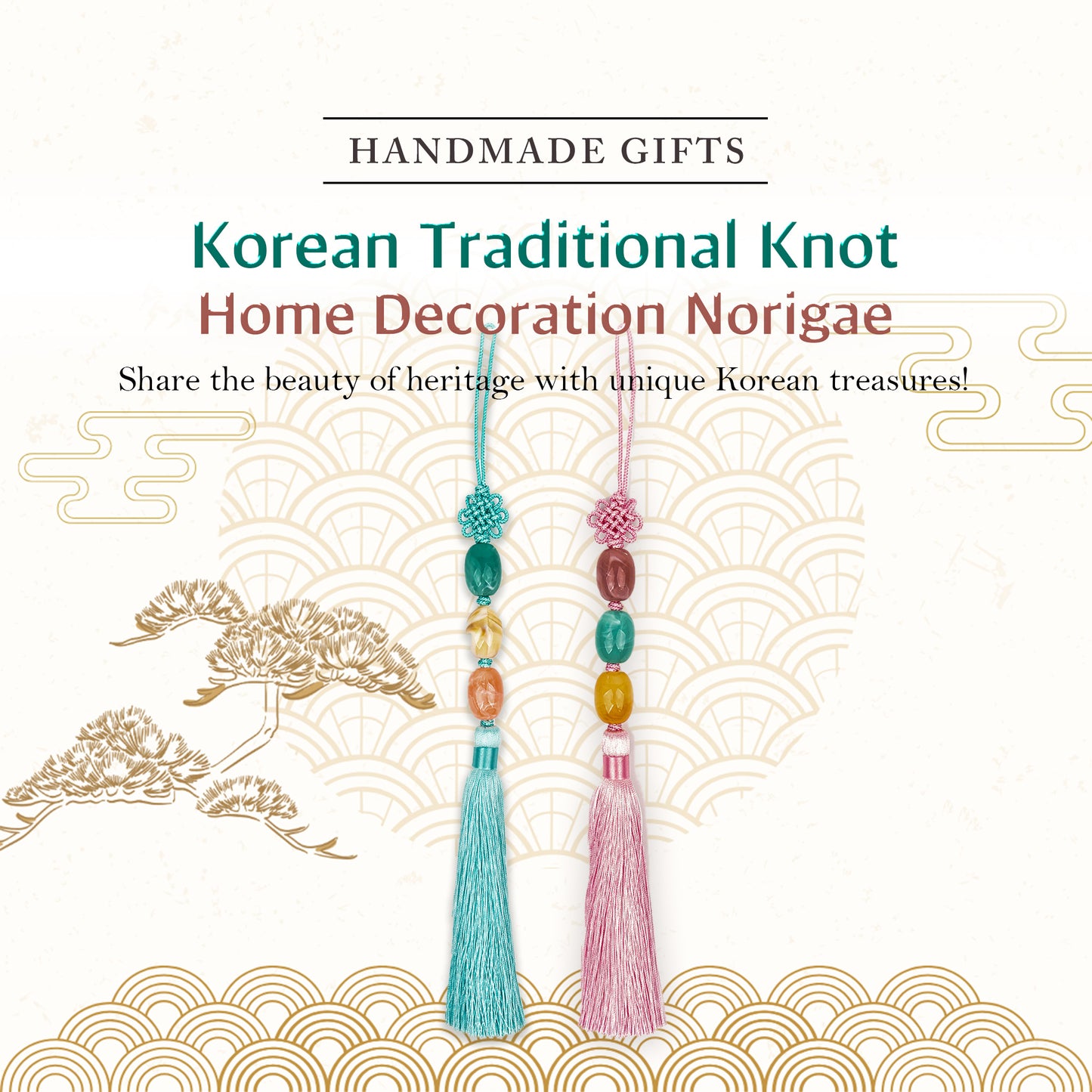 Three Beads with Gukhwa Maedeup, Home Decoration, Handmade Ornament,  Korean Traditional Knot(Maedeup), Norigae