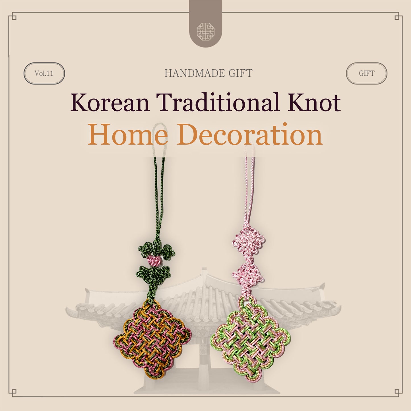 Handmade Keyring, Charm, Ornament, Korean Traditional Knot, Pink and Mint