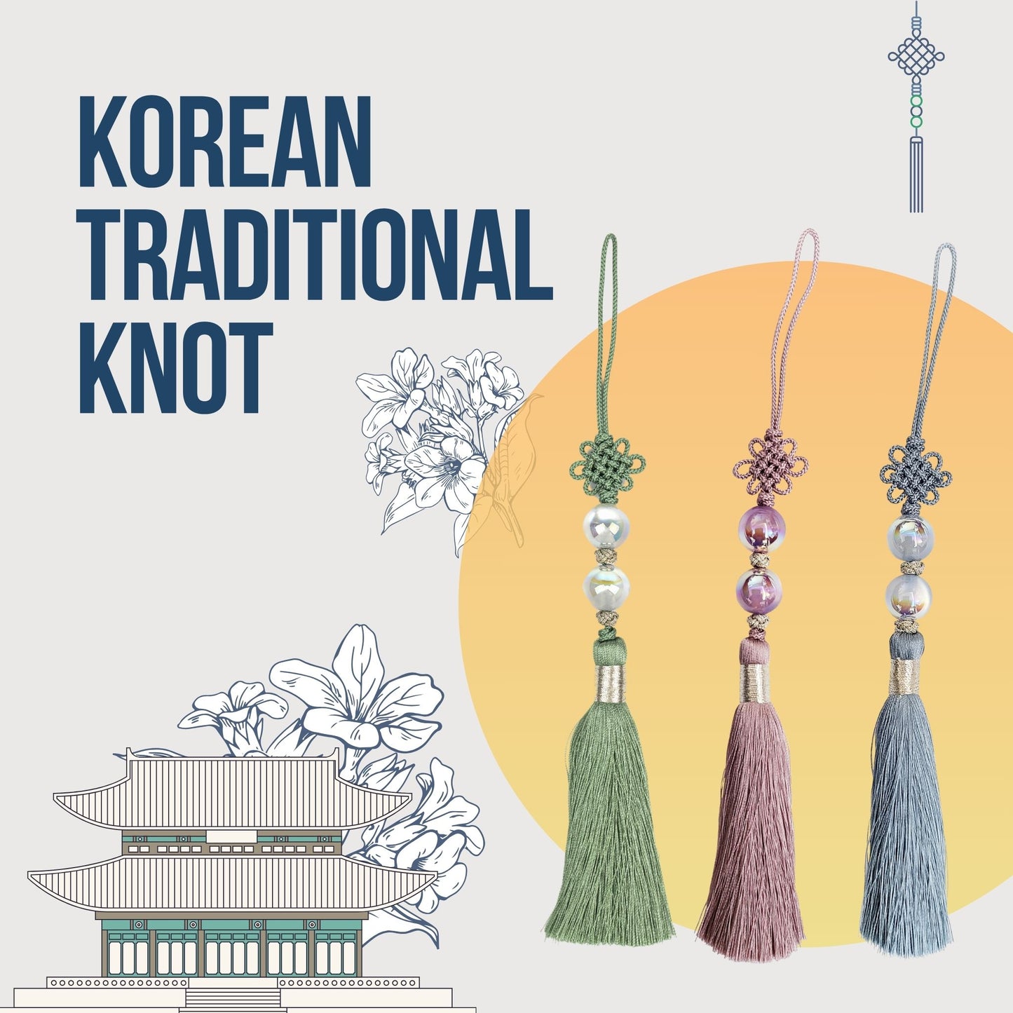 Two Translucent Beads with Gukhwa Maedeup, Home Decoration, Handmade Ornament, Decorative strap, Korean Traditional Knot(Maedeup), Norigae