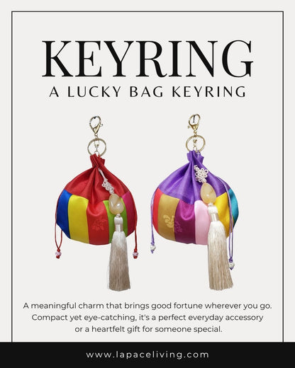 Lucky Pouch Keyring with Norigae, Korean Traditional Knot- red, purple