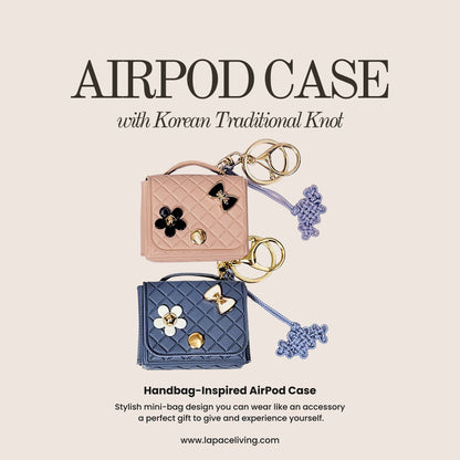 Airpod case with Keyring and Korean Traditional Knot, Bag Design Case, Pink or Dark blue