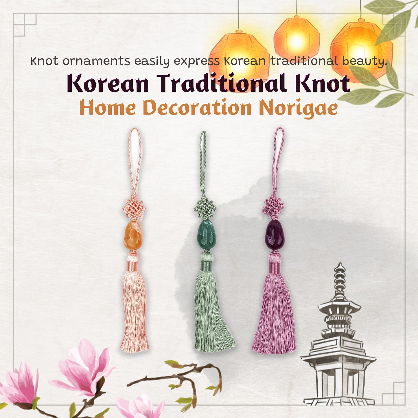 Oval Bead with Gukhwa Maedeup, Home Decoration, Handmade Ornament,  Korean Traditional Knot(Maedeup), Norigae