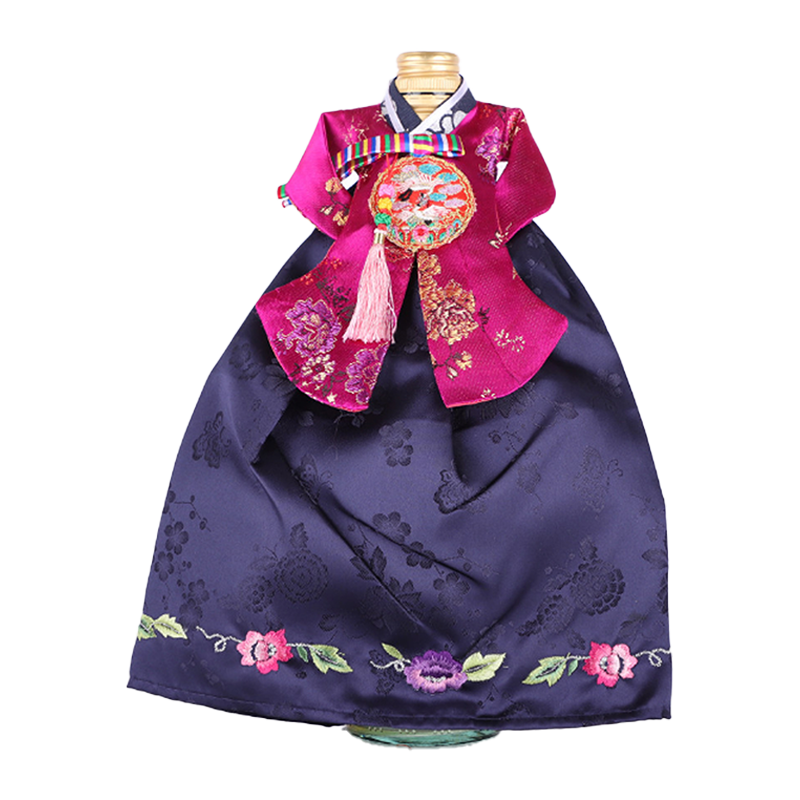 Bottle Cover, Wine Cover, Woman Hanbok Design, Korean Traditional Cloth Design, Plum and Indigo Color