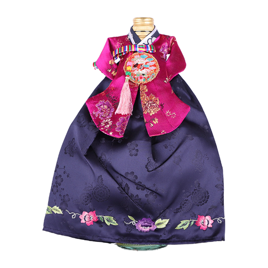Bottle Cover, Wine Cover, Woman Hanbok Design, Korean Traditional Cloth Design, Plum and Indigo Color