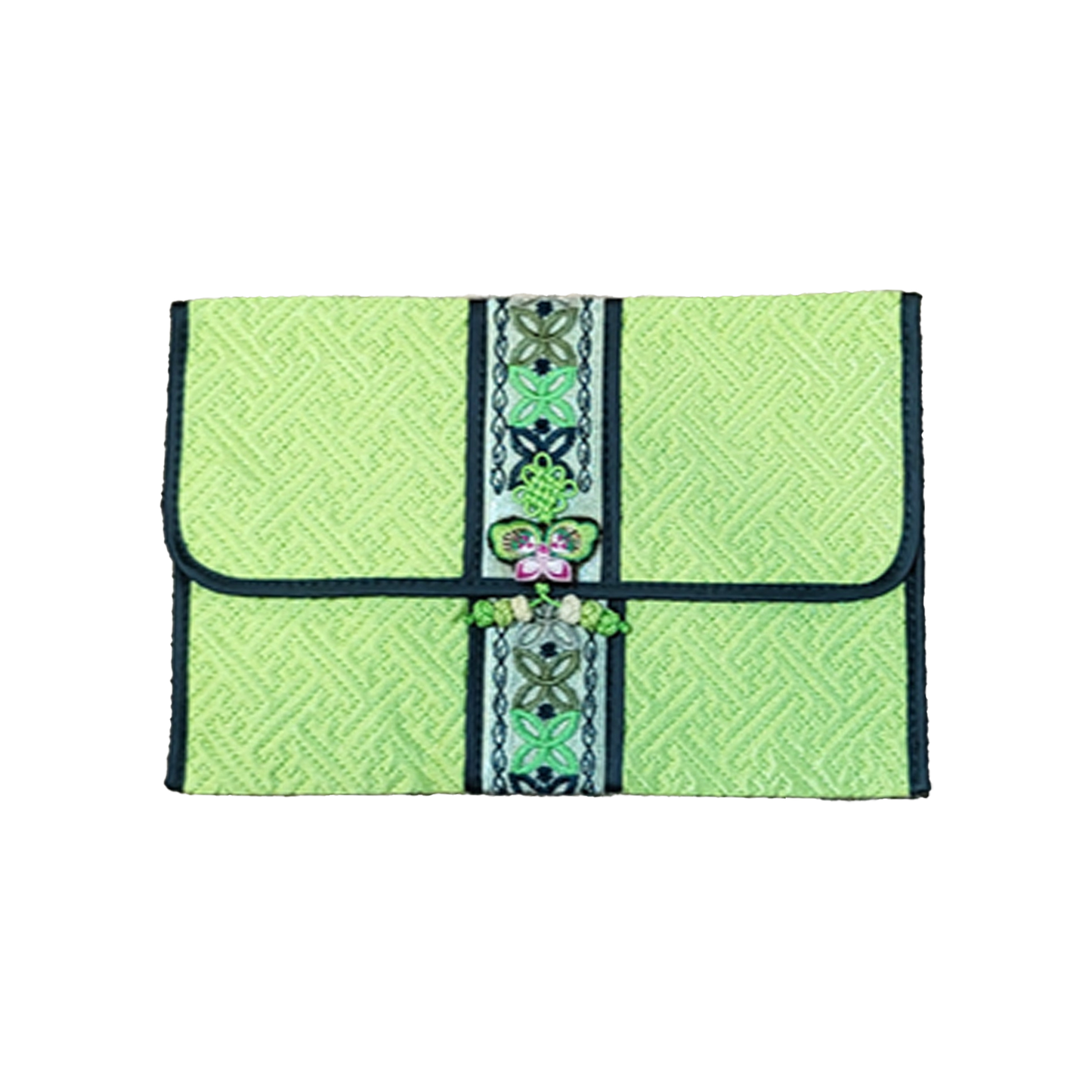 Simple purse with Korea Traditional Knot(Maedeup) and Embroidery, Yellow-green color