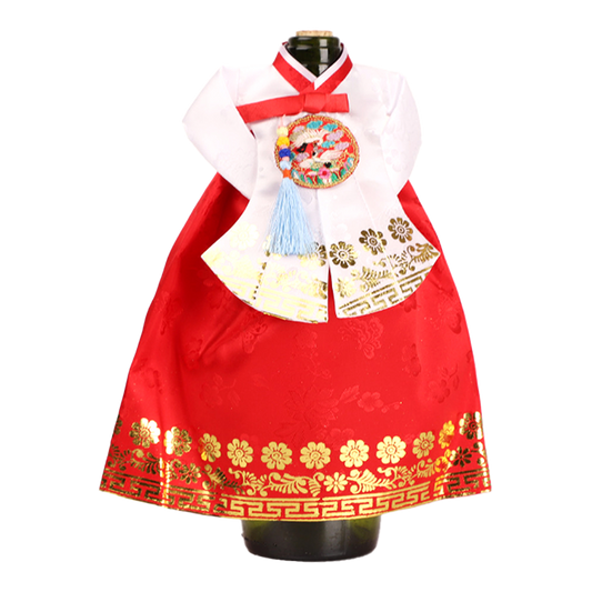 Bottle Cover, Wine Cover, Woman Hanbok Design, Korean Traditional Cloth Design, White and Red Color