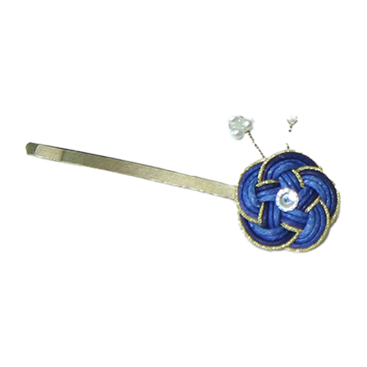 Hair Pin with Swarovski Cubic, Pearl and Korean Traditional Knot. a Transparent Case. Blue Color