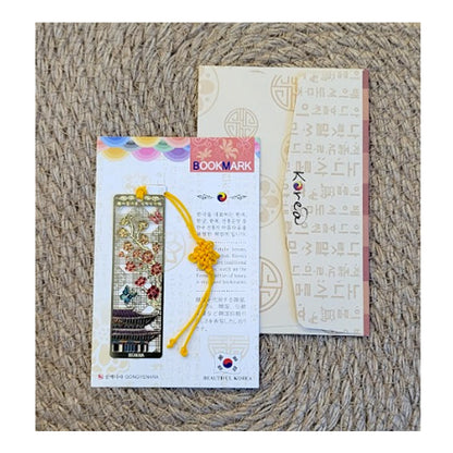 Flat Metallic Bookmark. Small & Pretty Bookmark. Korean Traditional Knot, Several Design - Apricot Flower and Palace