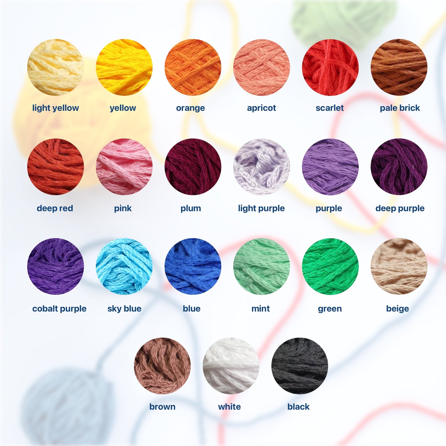 21 colors, 100% cotton Tube yarn, Cord yarn 2mm (planned low price)