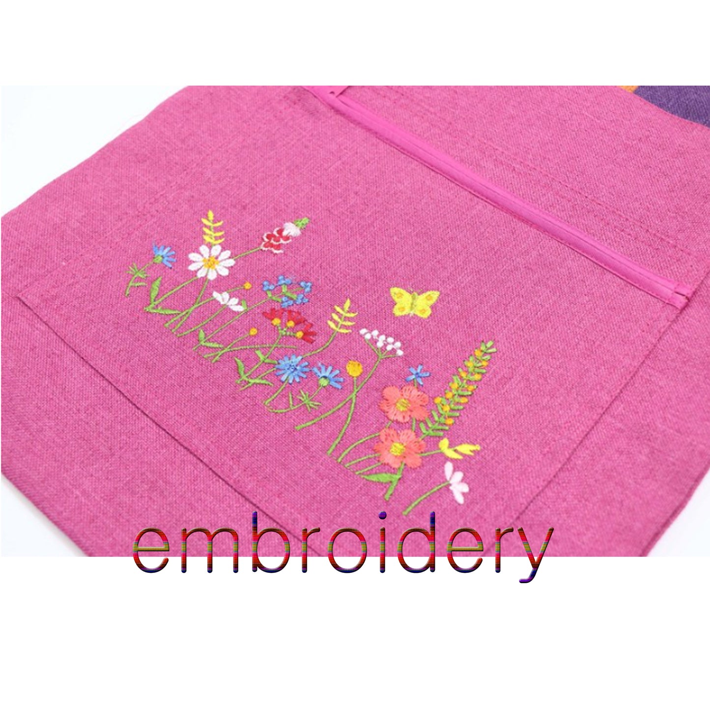 Fabric bag with embroidery. Drawstring bag. Includes a keyring made with traditional Korean knots.