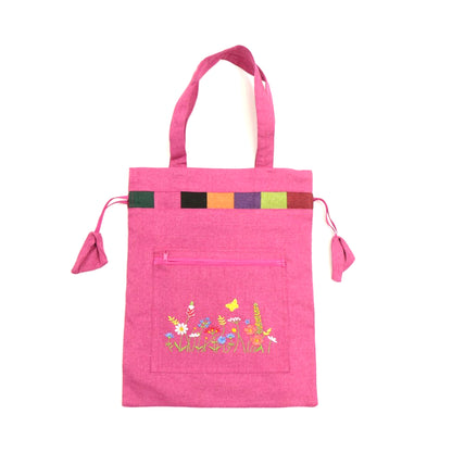 Fabric bag with embroidery. Drawstring bag. Includes a keyring made with traditional Korean knots.