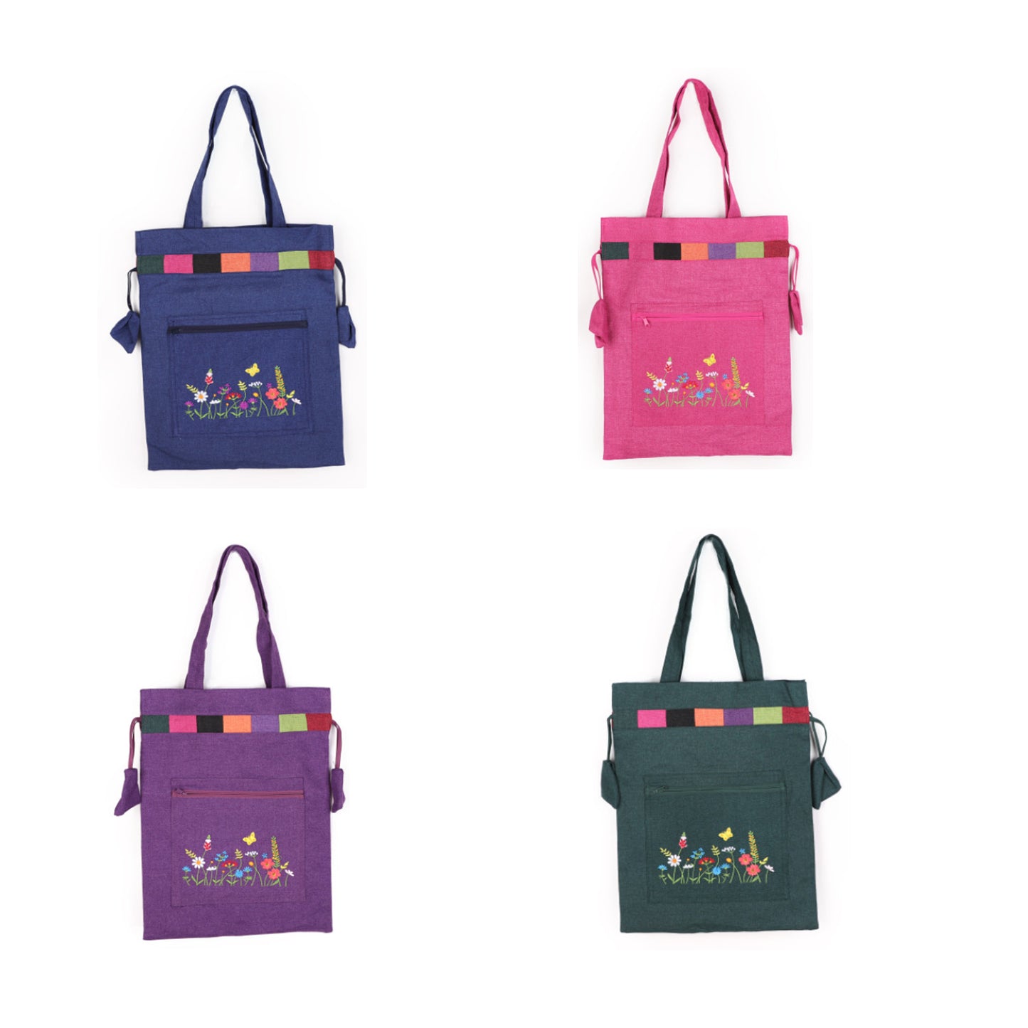 Fabric bag with embroidery. Drawstring bag. Includes a keyring made with traditional Korean knots.