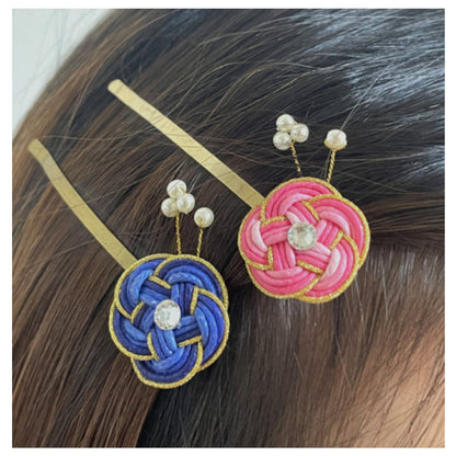 Hair Pin with Swarovski Cubic, Pearl and Korean Traditional Knot. a Transparent Case. Pink Color