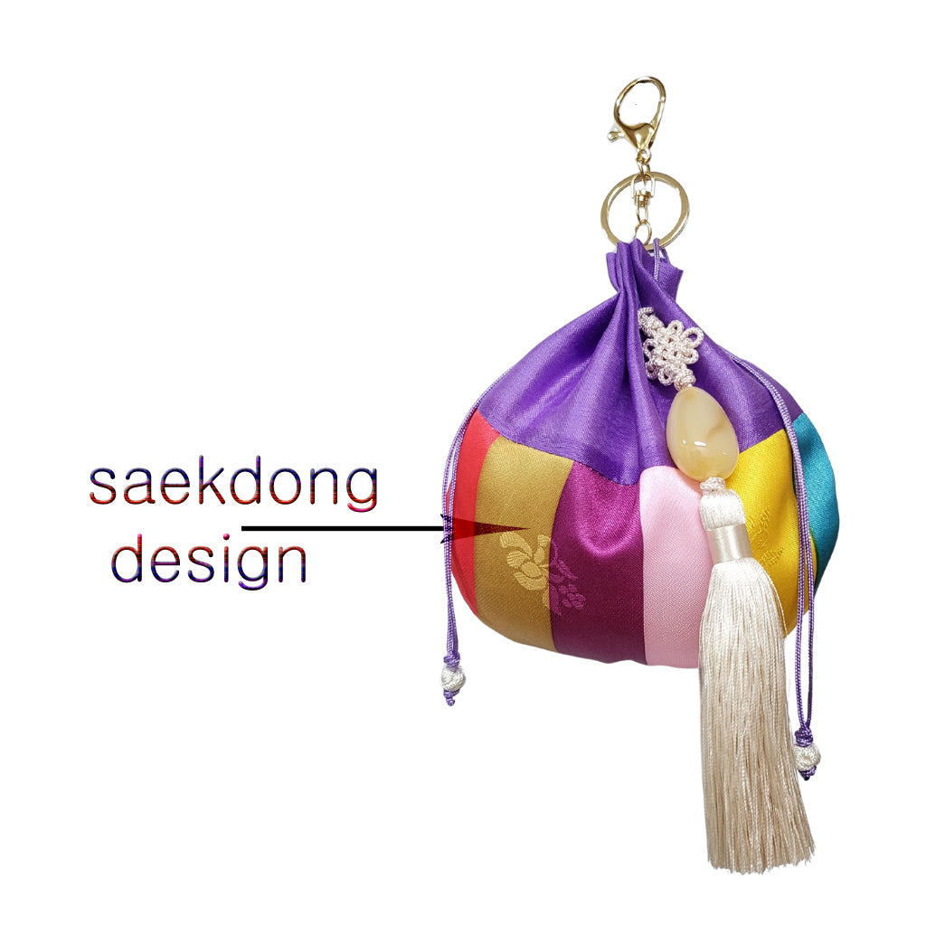 Lucky Pouch Keyring with Norigae, Korean Traditional Knot- red, purple