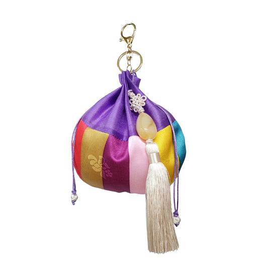 Lucky Pouch Keyring with Norigae, Korean Traditional Knot- red, purple