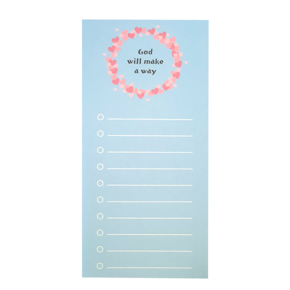 memo pad, line memo note. 100 sheets. light blue color. heart design. 'God will make a way.'