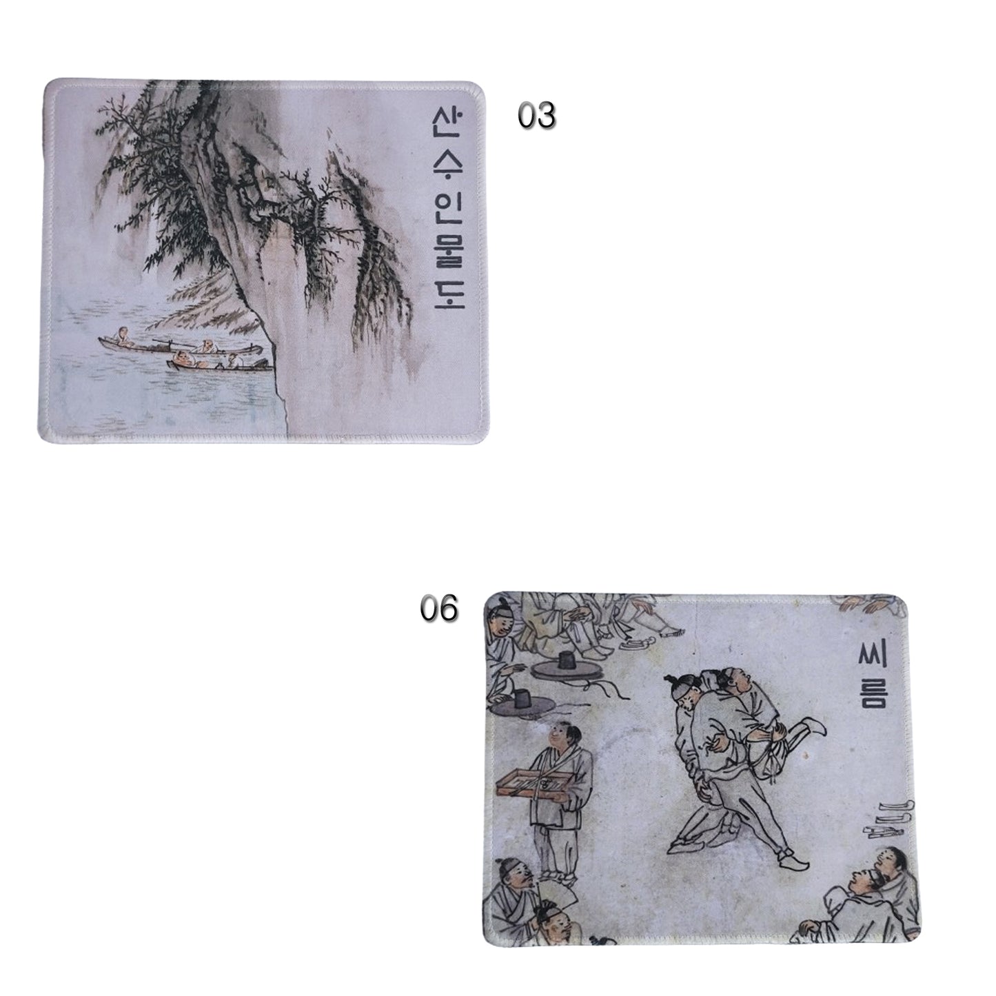 Fabric Mouse  Pad with Korean Character (Hangul). Korean Folk Paintings. Hong-do Kim's work.