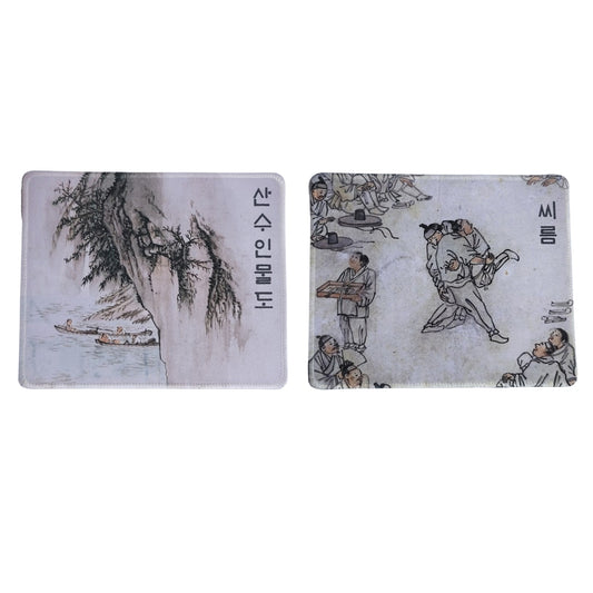 Fabric Mouse  Pad with Korean Character (Hangul). Korean Folk Paintings. Hong-do Kim's work.