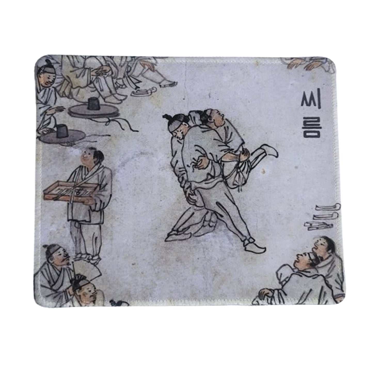 Fabric Mouse  Pad with Korean Character (Hangul). Korean Folk Paintings. Hong-do Kim's work.