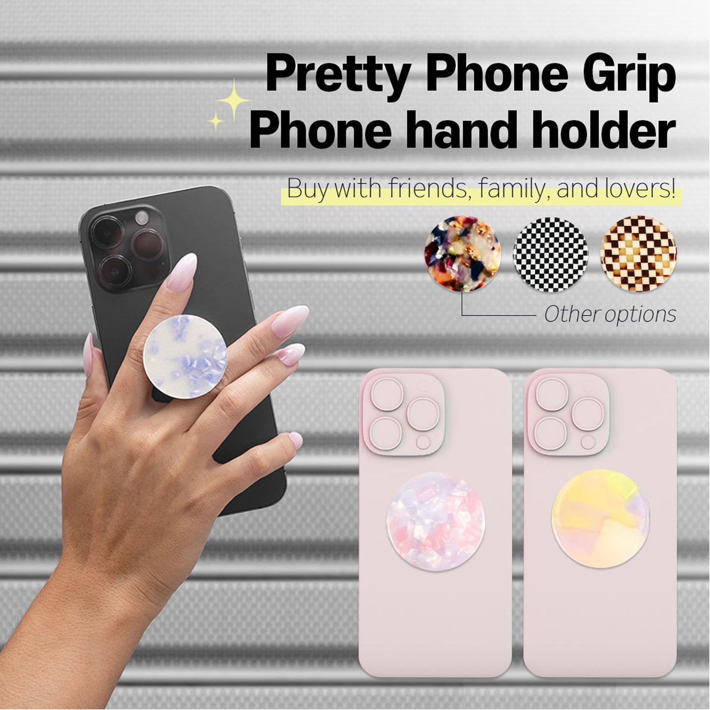 Pretty Phone Grip, Magsafe Phone hand holder including Adapter Ring with sticker.  Expanding Stand and Grip for Smartphones and Tablets, Flower shape