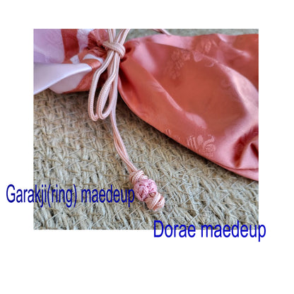 Satin Pouch with Korean Traditional Knot(Maedeup), Pink and Pale Brick Color