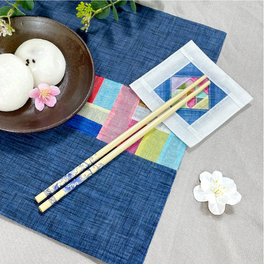 Table Mat by Ramie Fabric, Korean Traditional Patch Work Design - Navy
