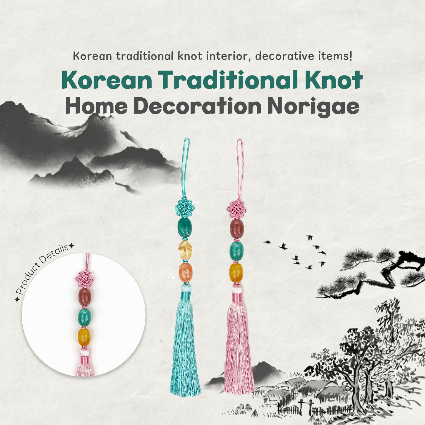 Three Beads with Gukhwa Maedeup, Home Decoration, Handmade Ornament,  Korean Traditional Knot(Maedeup), Norigae