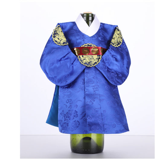 Bottle cover, Wine cover, Man Hanbok design, Korea traditional cloth design, Blue color