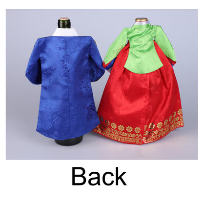 Bottlecover, Wine Cover, Woman Hanbok Design, Korean Traditional Cloth Design, Indigo and Red Color