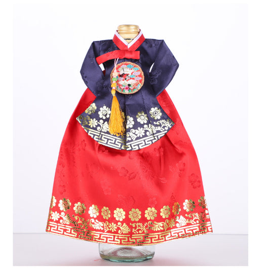 Bottlecover, Wine cover, Woman Hanbok design, Korea traditional cloth design, Indigo and red color