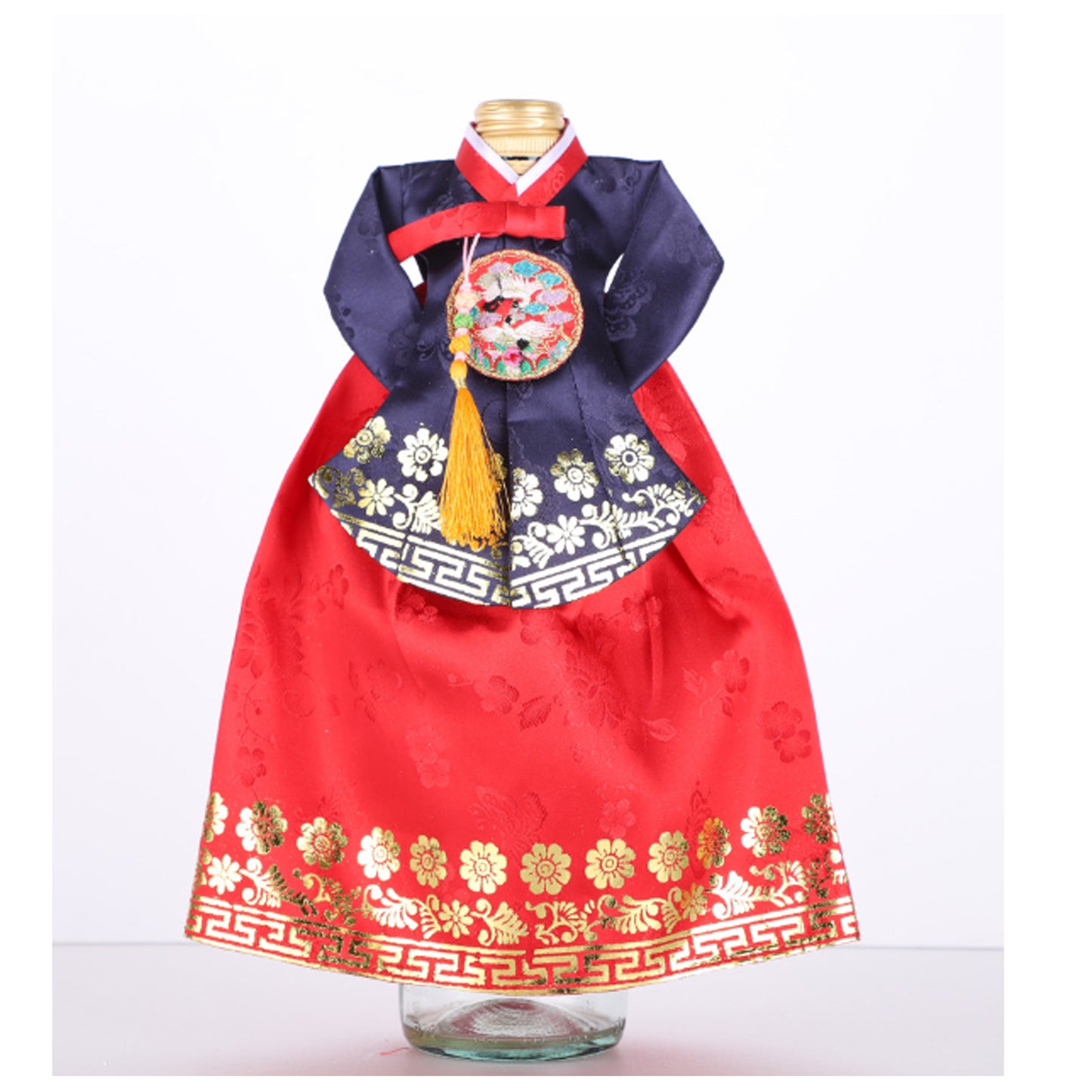 Bottlecover, Wine Cover, Woman Hanbok Design, Korean Traditional Cloth Design, Indigo and Red Color