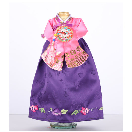 Bottle cover, Wine cover, Woman Hanbok design, Korea traditional cloth design, Pink and purple color