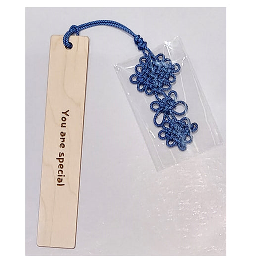 Imprinted wooden bookmark with Korea traditional knot. Maple with Navy color knot