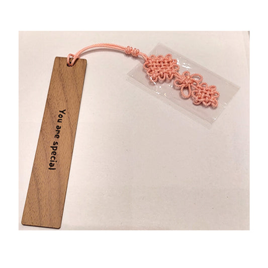 Imprinted wooden bookmark with Korea traditional knot. Walnut with Light pink color knot