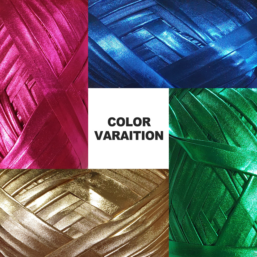 LaPace Shiny fabric ribbon yarn variations -hot pink, dark blue ,green, gold