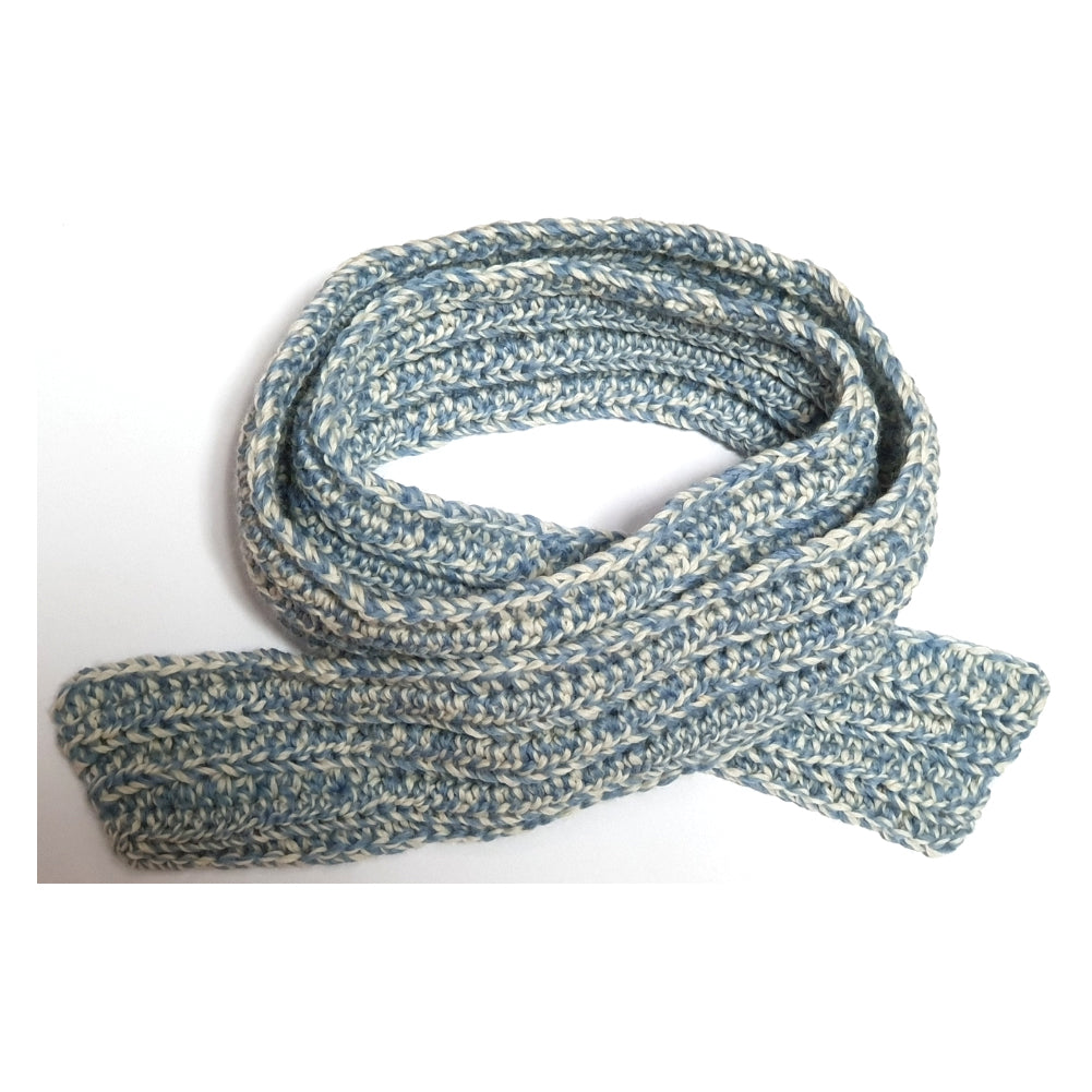 scarf. made by LaPace wool yarn, ivory, blue ivory melange
