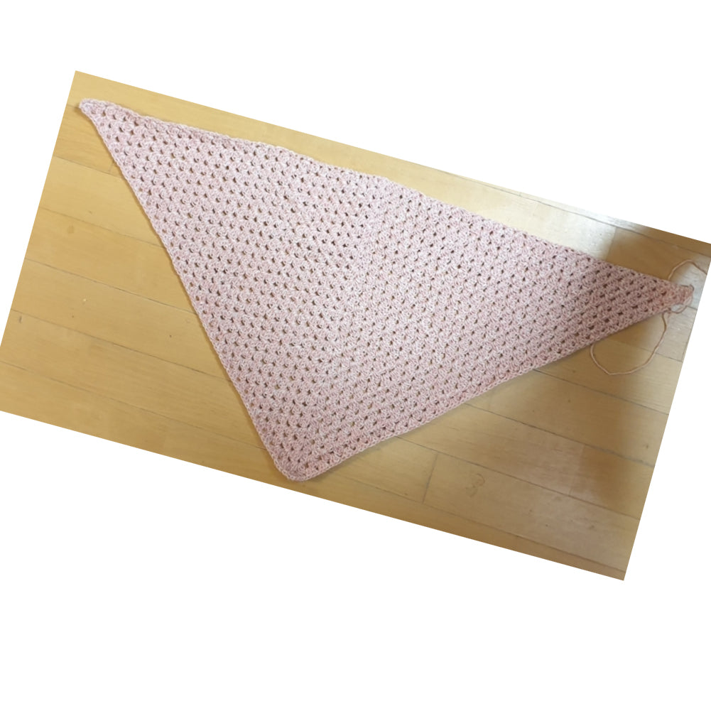 basic triangle shawl, pink ivory melange color. unfolded