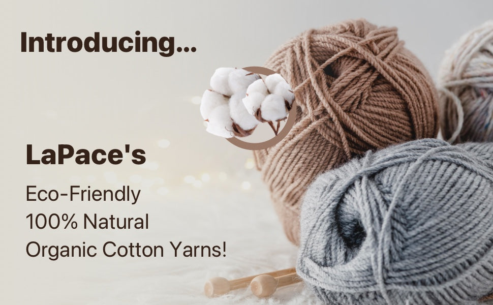 LaPace's Eco-friendly, 100% natural, organic cotton yarns.