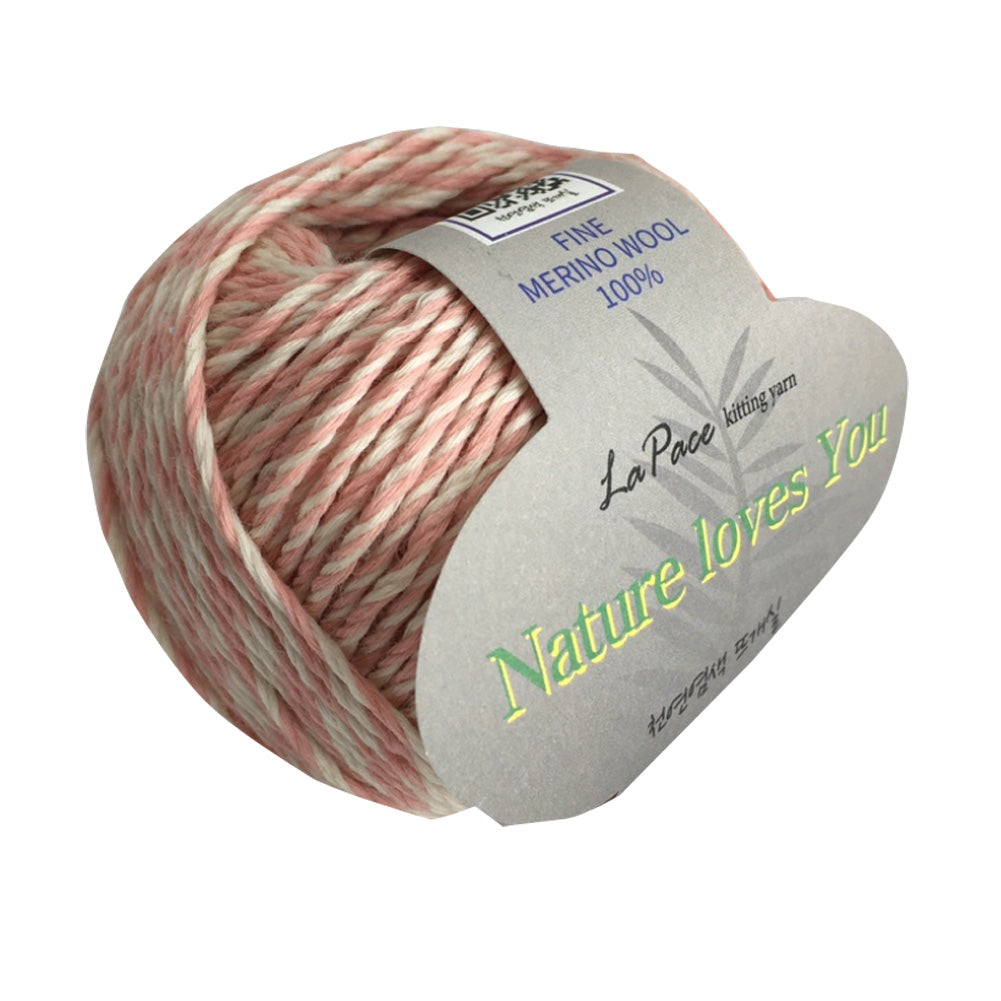 LaPace Premium yarn. 100% fine merino wool yarn. eco-friendly, plant dye. pink  ivory melange color